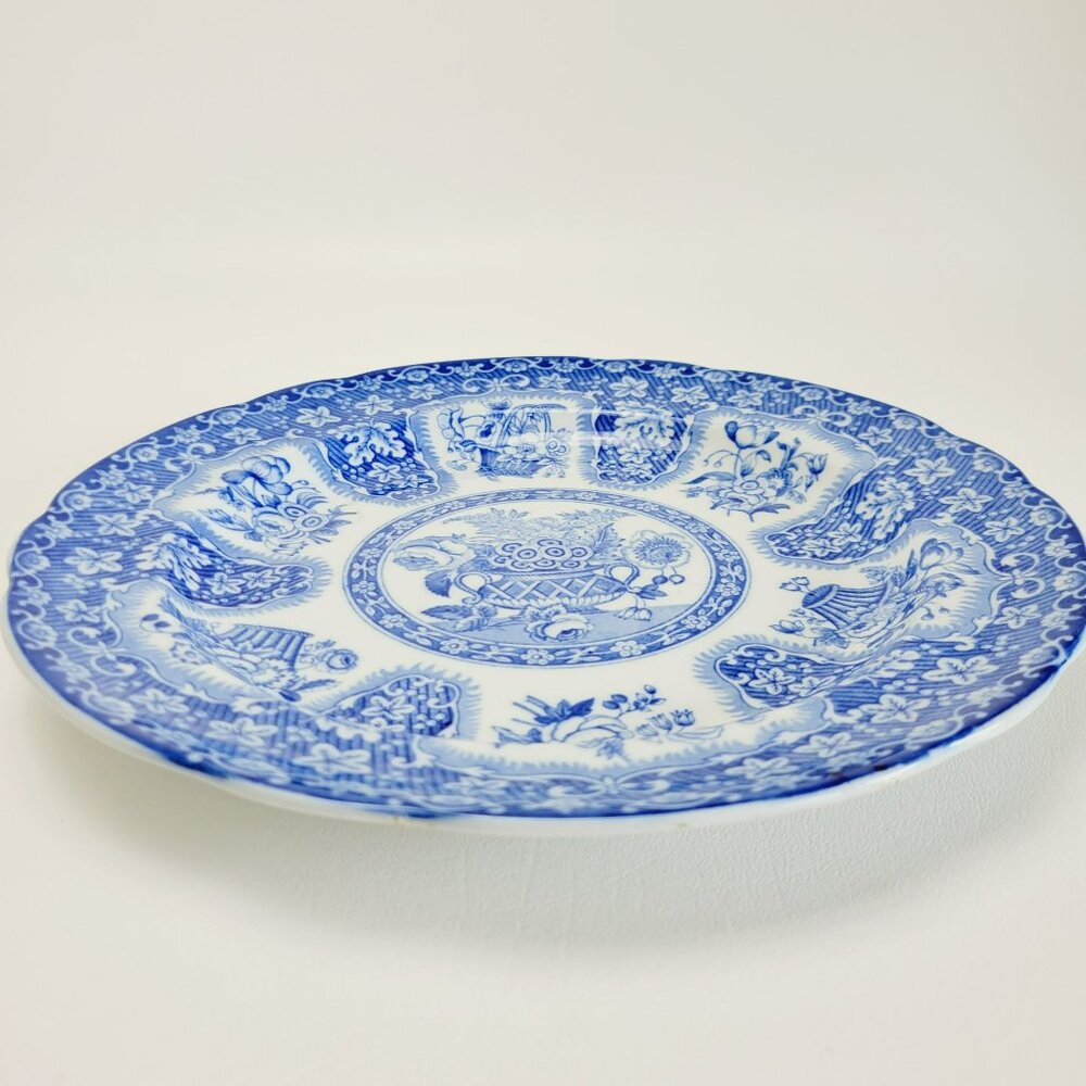Vintage Spode Filigree Blue & White 10" Plate, Floral Rim & Basket Center, Copel - Picture 8 of 12